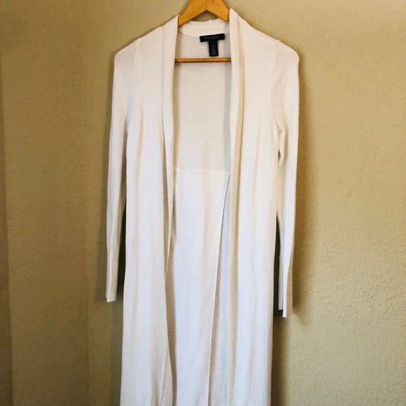 White House Black Market XS Open Cardigan Long Split Back Classy Preppy - Picture 1 of 10